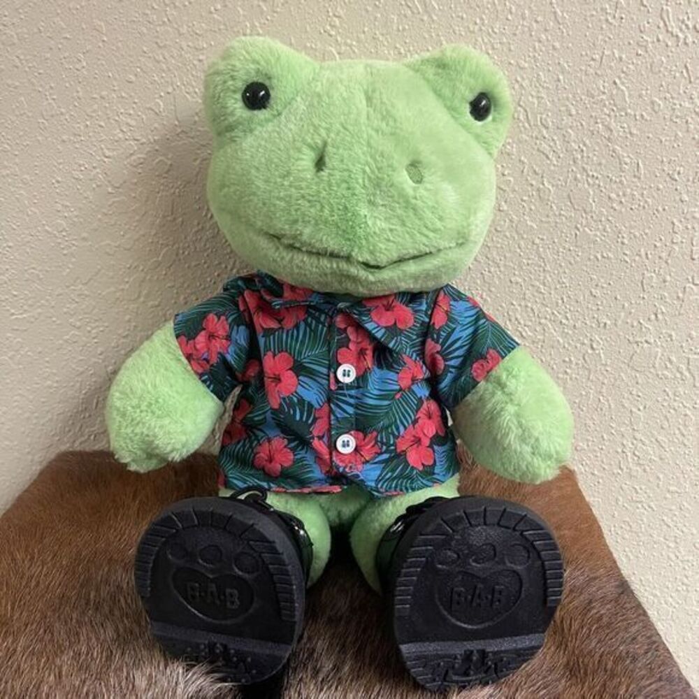 Build A Bear Exclusive Spring Green Frog 16" Plush Stuffed‎ Hawaiian Shirt Boots